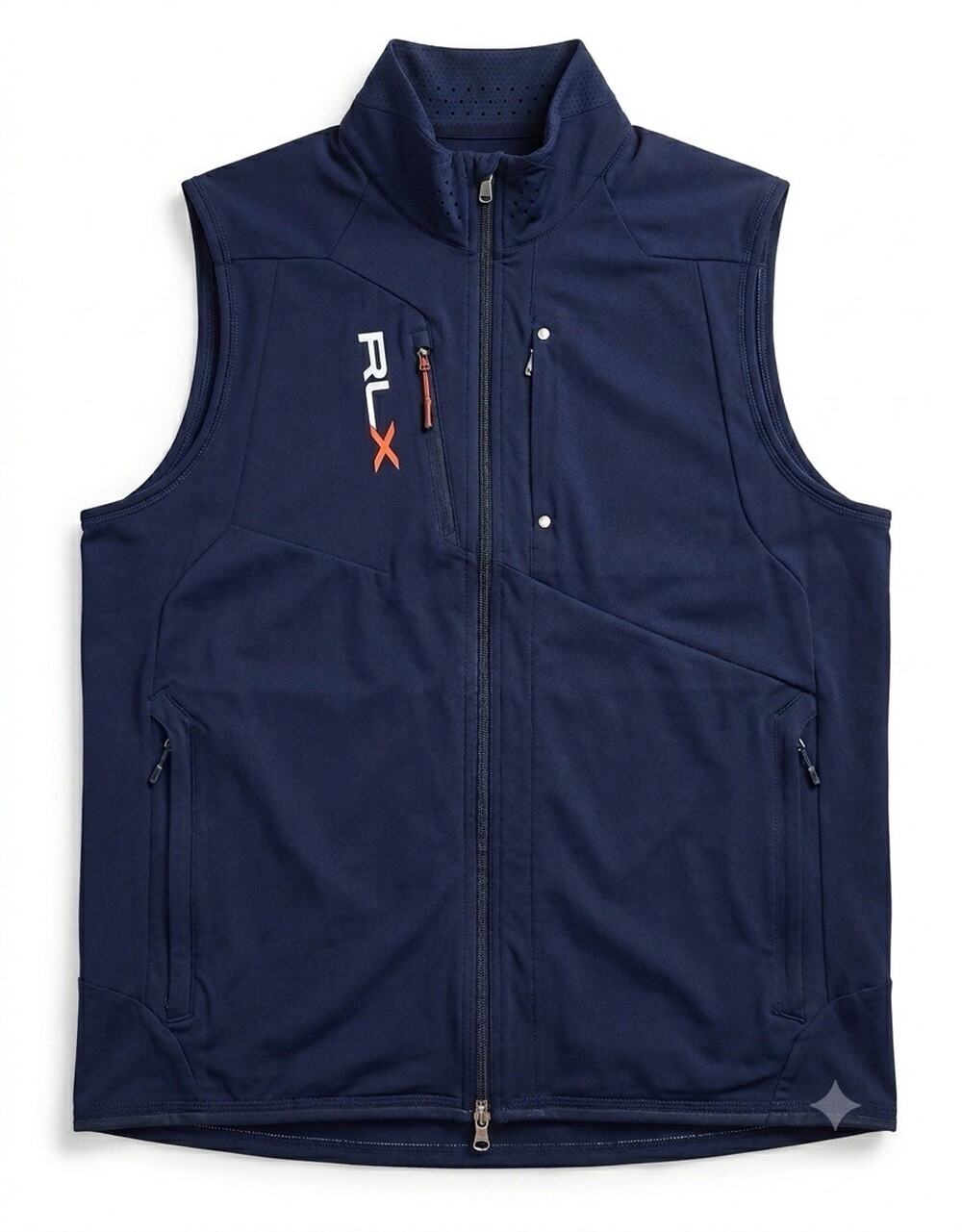 Ralph Lauren RLX Golf Vest Men's Full Zip Navy Blue Orange Logo Large READ